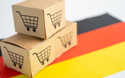 Einkaufskartons auf der deutschen Flagge Einkaufskartons auf der deutschen Flagge