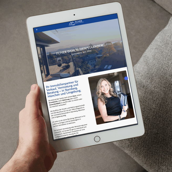 Funer Immobilien Starnberg – Präsentation der Website auf mobilen Endgeräten