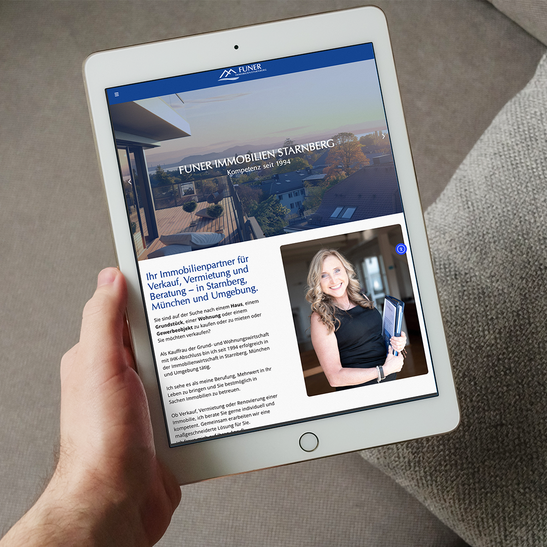 Funer Immobilien Starnberg – Präsentation der Website auf mobilen Endgeräten